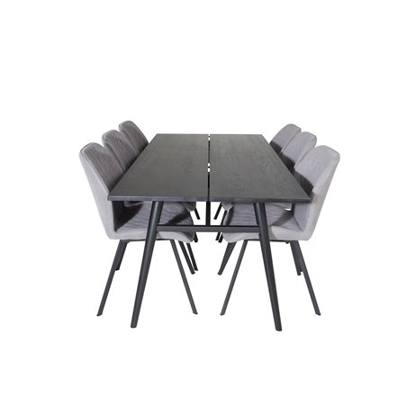 Sleek Extentiontable Black Brushed - 195*95, Gemma Dining Chair - Black Legs - Grey Fabric_6