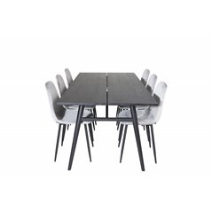 Sleek Extentiontable Black Brushed - 195*95, Polar Diamond Dining Chair - Black Legs - Grey Velvet_6