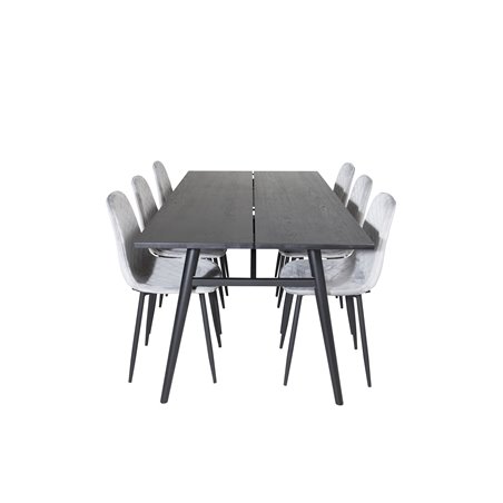 Sleek Extentiontable Black Brushed - 195*95, Polar Diamond Dining Chair - Black Legs - Grey Velvet_6