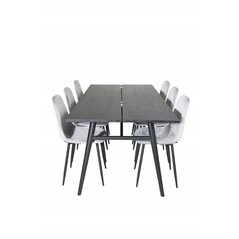 Sleek Extentiontable Black Brushed - 195*95, Polar Diamond Dining Chair - Black Legs - Grey Velvet_6