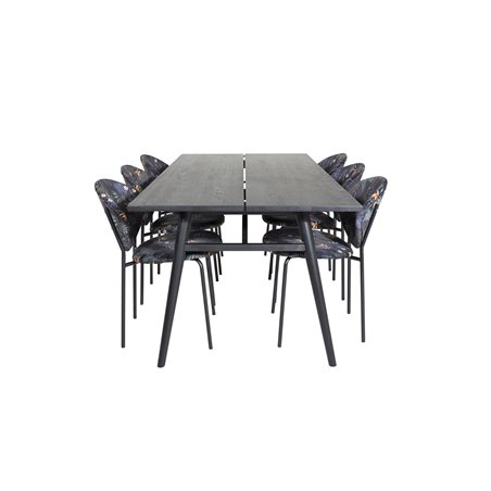 Sleek Extentiontable Black Brushed - 195*95, Vault Dining Chair - Black legs - Black Flower printed fabric_6