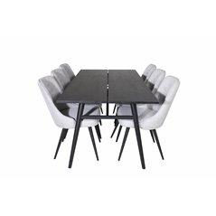 Sleek Extentiontable Black Brushed - 195*95, Velvet Deluxe Dining Chair - Black Legs - Light Grey Fabric_6