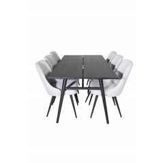 Sleek Extentiontable Black Brushed - 195*95, Velvet Deluxe Dining Chair - Black Legs - Light Grey Fabric_6