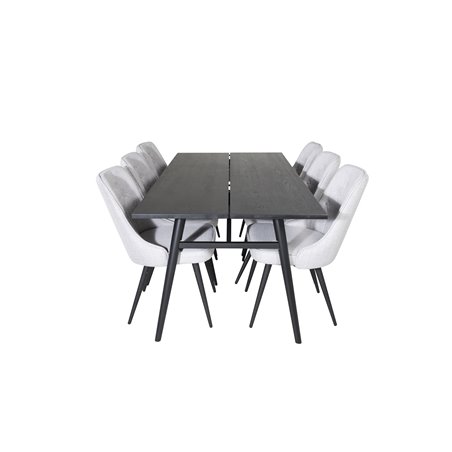 Sleek Extentiontable Black Brushed - 195*95, Velvet Deluxe Dining Chair - Black Legs - Light Grey Fabric_6