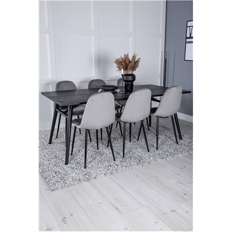 Sleek Extentiontable Black Brushed - 195*95, Polar Dining Chair - Black legs / Light Grey Velvet (ersätter 19902-885)_6