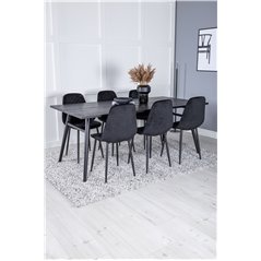 Sleek Extentiontable Black Brushed - 195*95, Polar Diamond Dining Chair - Black Legs - Black Velvet_6