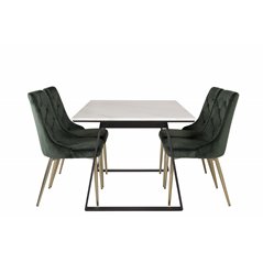 Estelle Dining Table 140*90 - White / Black, Velvet Deluxe Dining Chair - Green / Brass_4