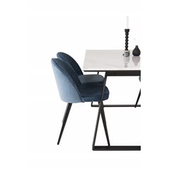 Estelle Dining Table 140*90 - White / Black, Velvet Dining Chair - Blue / Black_4