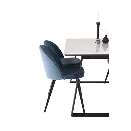 Estelle Dining Table 140*90 - White / Black, Velvet Dining Chair - Blue / Black_4