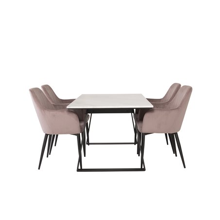 Estelle Dining Table 140*90 - White / Black, Comfort Dining Chair - Pink / Black_4