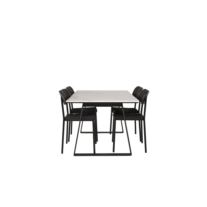 Estelle Dining Table 140*90 - White / Black, Polly Dining Chair - Black / Black_4