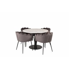 Estelle Round Dining Table ø106 H75 - White / Black, Limhamn - Chair - Grey Velvet_4