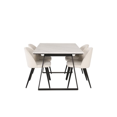 Estelle Dining Table 140*90 - White / Black, Velvet Dining Chair Corduroy - Beige / Black_4