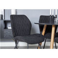 Plaza Round Dining Table - ø 100cm - Black / Oak, Gemma  Dining Chair - Black Legs - Black Fabric_4