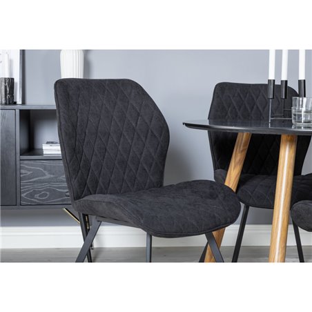 Plaza Round Dining Table - ø 100cm - Black / Oak, Gemma  Dining Chair - Black Legs - Black Fabric_4