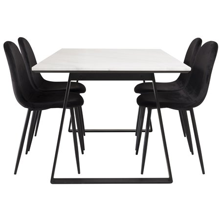 Estelle Dining Table 140*90 - White / Black, Polar Dining Chair - Black legs / Black Velvet (ersätter 19902-888)_4