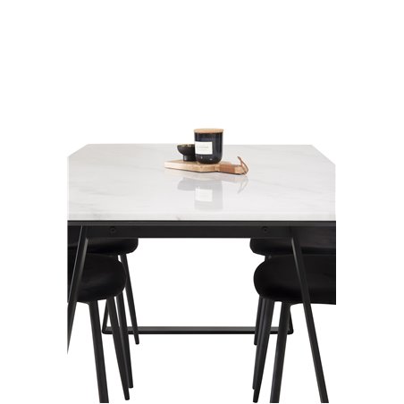 Estelle Dining Table 140*90 - White / Black, Polar Dining Chair - Black legs / Black Velvet (ersätter 19902-888)_4