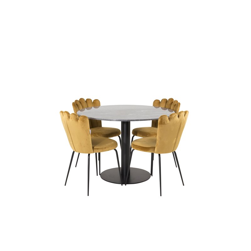 Estelle Round Dining Table ø106 H75 - Black / Black, Limhamn Light - Chair - Gold Velvet_4