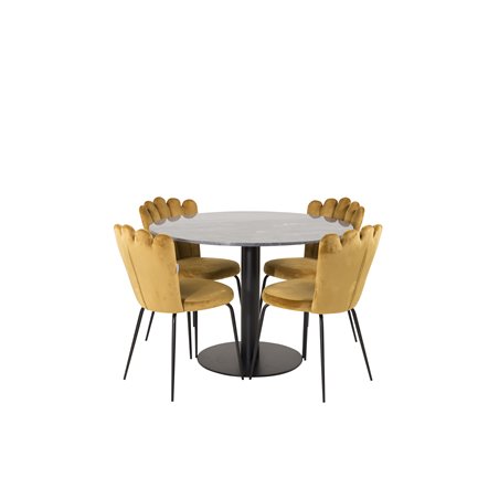 Estelle Round Dining Table ø106 H75 - Black / Black, Limhamn Light - Chair - Gold Velvet_4