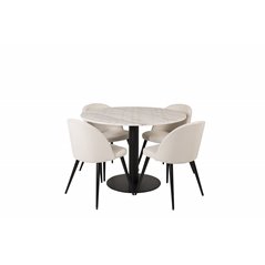 Estelle Round Dining Table ø106 H75 - White / Black, Velvet Dining Chair Corduroy - Beige / Black_4