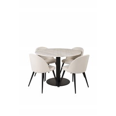 Estelle Round Dining Table ø106 H75 - White / Black, Velvet Dining Chair Corduroy - Beige / Black_4