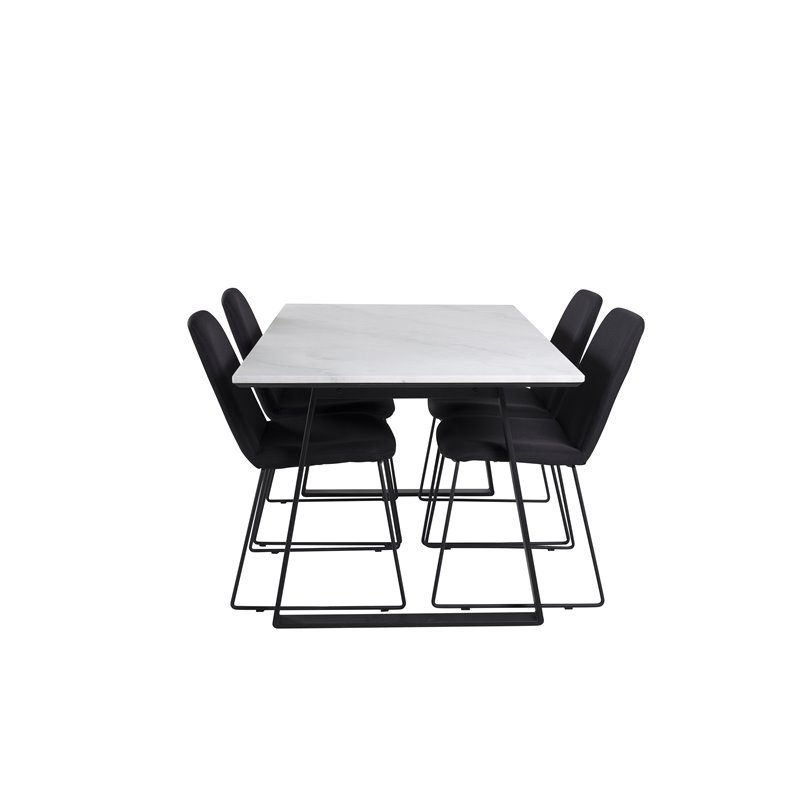 Estelle Dining Table 140*90 - White / Black, Muce  Dining Chair - Black Legs - Black Fabric_4