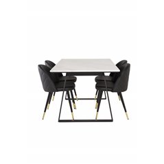 Estelle Dining Table 140*90 - White / Black, Velvet Dining Chair w, Stiches - PU - Black / Black_4