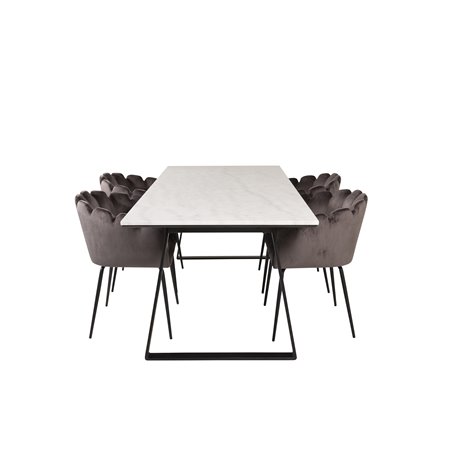 Estelle Dining Table 200*90*H76 - White / Black, Limhamn - Chair - Grey Velvet_4