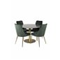 Estelle Round Dining Table ø106 H75 - Black / Brass, Velvet Deluxe Dining Chair - Green / Brass_4