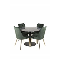 Estelle Round Dining Table ø106 H75 - Black / Black, Velvet Deluxe Dining Chair - Green / Brass_4