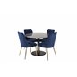 Estelle Round Dining Table ø106 H75 - Black / Black, Velvet Deluxe Dining Chair - Blue / Brass_4