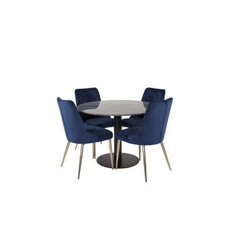 Estelle Rundt Spisebord ø106 H75 - Sort / Sort, Velvet Deluxe Spisestuestol - Blue / Messing_4