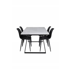 Estelle Dining Table 140*90 - White / Black, Polar Plastic Dining Chair - Black Legs / Black Plastic_4