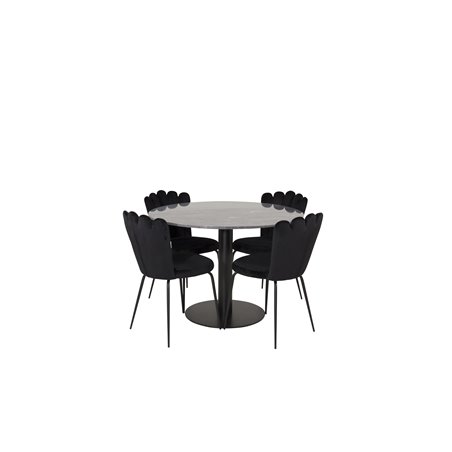 Estelle Round Dining Table ø106 H75 - Black / Black, Limhamn Light - Chair - Black Velvet_4