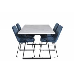 Estelle Dining Table 140*90 - White / Black, Muce  Dining Chair - Black Legs - Blue  Velvet_4