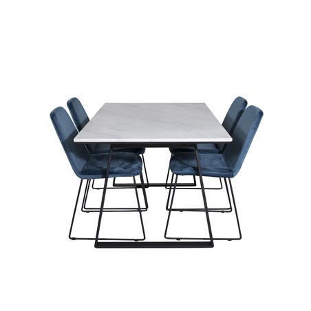 Estelle Dining Table 140*90 - White / Black, Muce  Dining Chair - Black Legs - Blue  Velvet_4