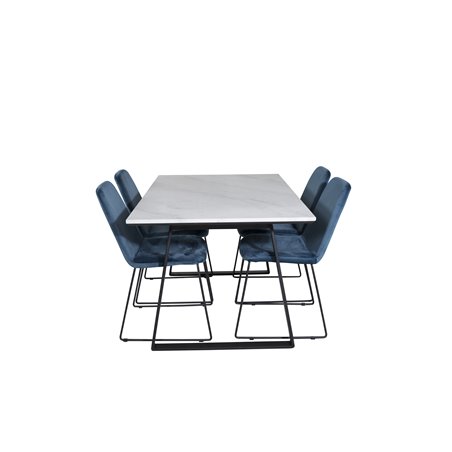 Estelle Dining Table 140*90 - White / Black, Muce  Dining Chair - Black Legs - Blue  Velvet_4