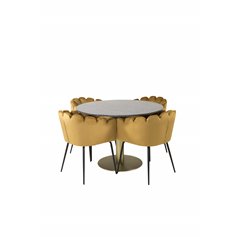 Estelle Round Dining Table ø106 H75 - Black / Brass, Limhamn - Chair - Gold Velvet_4