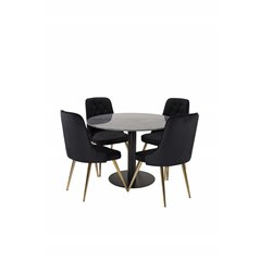 Estelle Round Dining Table ø106 H75 - Black / Black, Velvet Deluxe Dining Chair - Black / Brass_4