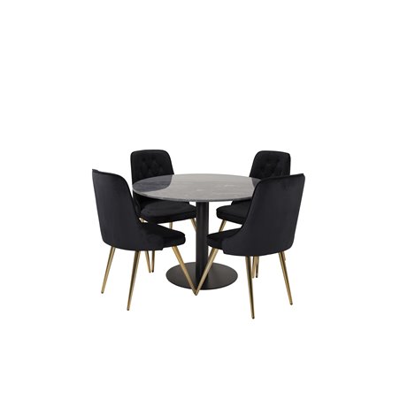 Estelle Round Dining Table ø106 H75 - Black / Black, Velvet Deluxe Dining Chair - Black / Brass_4