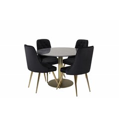 Estelle Round Dining Table ø106 H75 - Black / Brass, Velvet Deluxe Dining Chair - Black / Brass_4