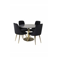 Estelle Round Dining Table ø106 H75 - Black / Brass, Velvet Deluxe Dining Chair - Black / Brass_4