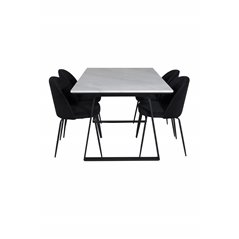 Estelle Dining Table 140*90 - White / Black, Wrinkles Dining Chair - Black Legs - Black  Velvet_4