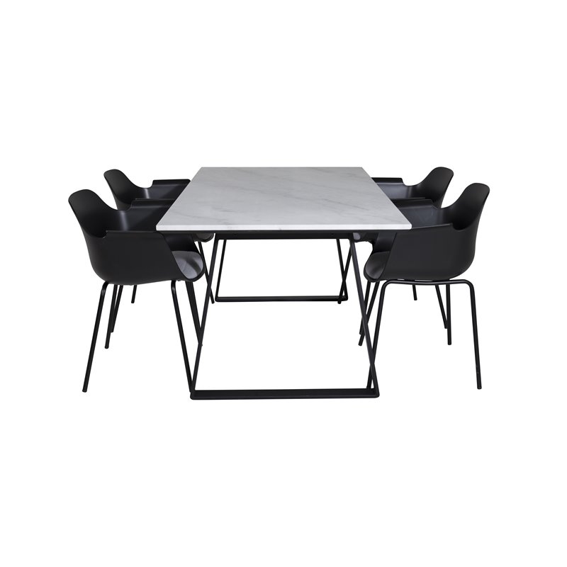 Estelle Dining Table 140*90 - White / Black, Comfort Plastic Dining Chair - Black Legs -Black Plastic_4