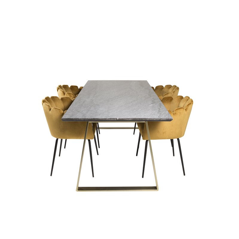 Estelle Dining Table 200*90*H76 - Grey / Brass, Limhamn - Chair - Gold Velvet_4