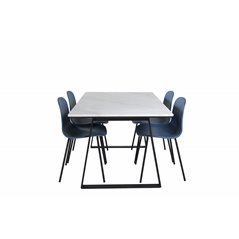 Estelle Dining Table 140*90 - White / Black, Arctic Dining Chair - Black Legs - Blue Plastic_4