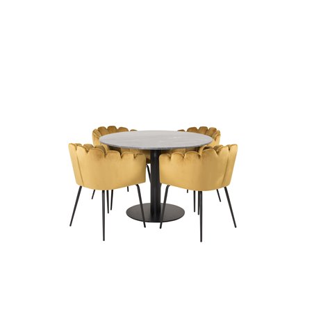 Estelle Round Dining Table ø106 H75 - Black / Black, Limhamn - Chair - Gold Velvet_4