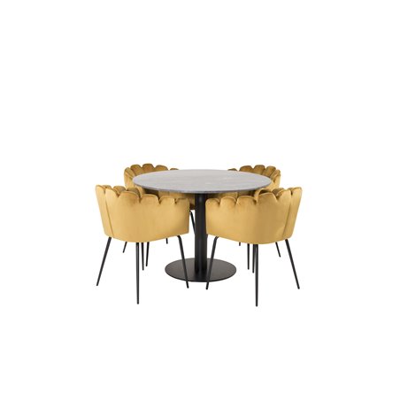 Estelle Round Dining Table ø106 H75 - Black / Black, Limhamn - Chair - Gold Velvet_4