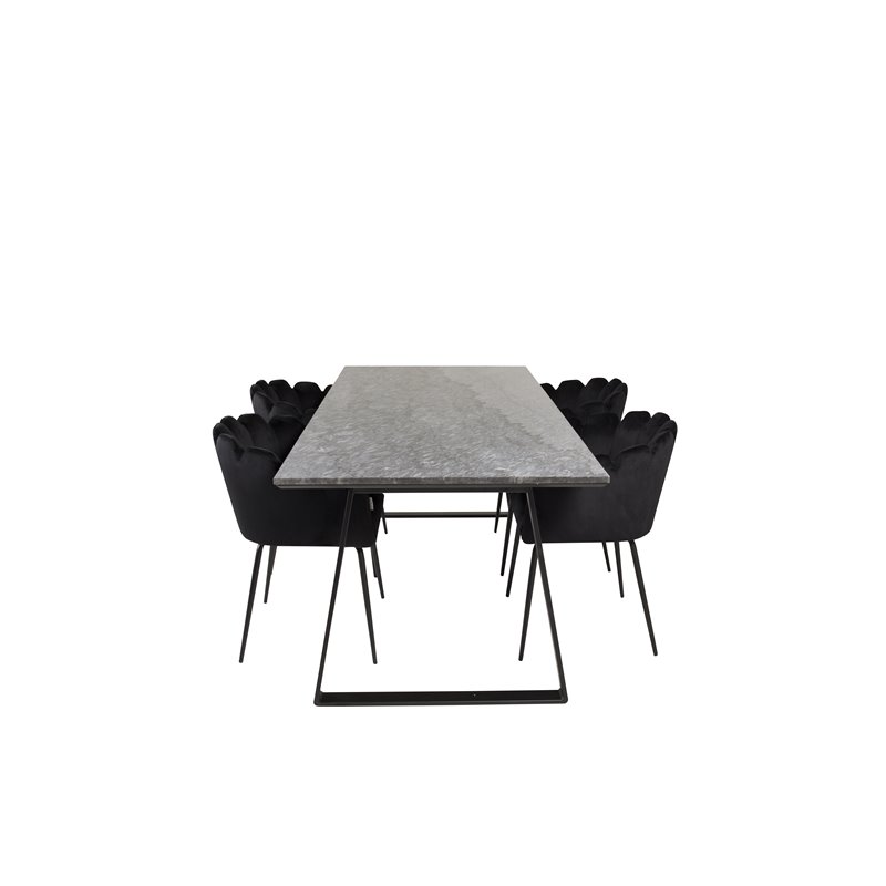 Estelle Dining Table 200*90*H76 - Black / Black, Limhamn - Chair - Black Velvet_4