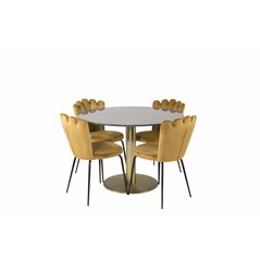 Estelle Round Dining Table ø106 H75 - Black / Brass, Limhamn Light - Chair - Gold Velvet_4